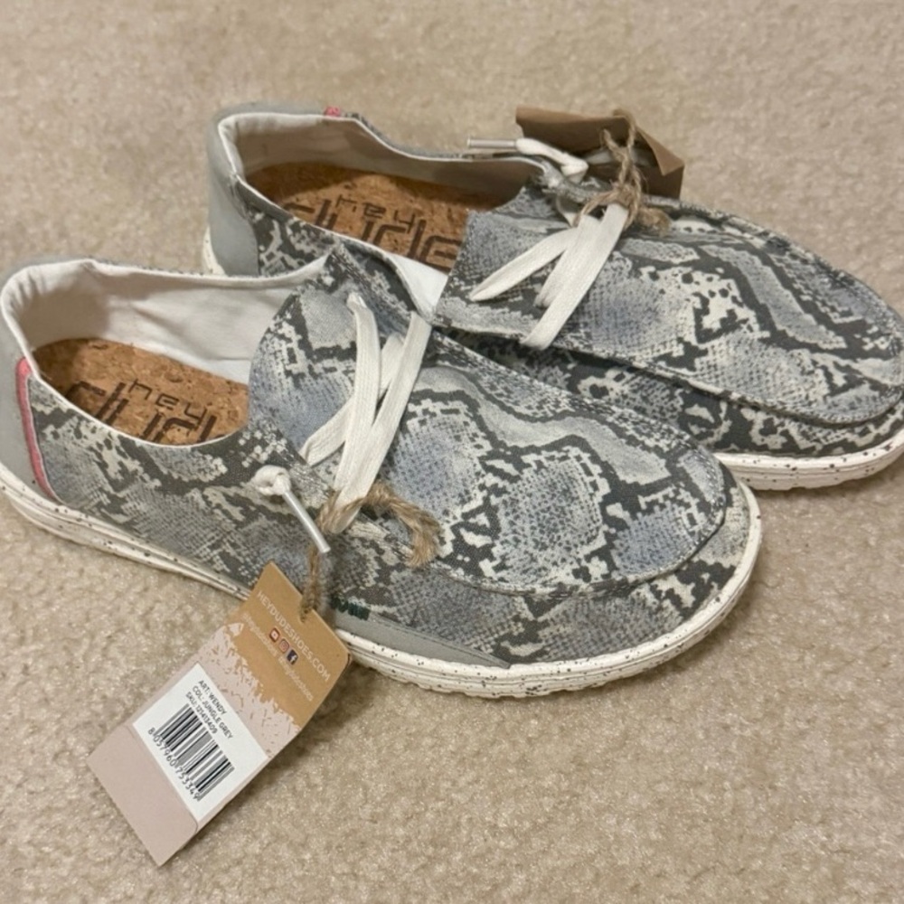 Hey Dude Women's Snake Print Shoes - Gray and Cream